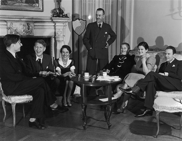 Carl mydans christopher isherwood and w.h. auden with thomas mann and his family at mann home, princeton, nj.